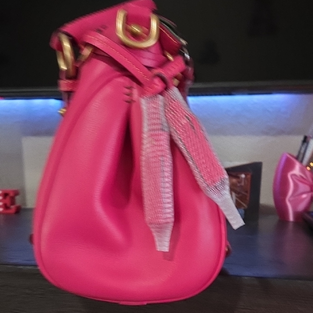 Dooney & Bourke Fushia Florentine Satchel with Kisslock Coin purse Gold Hardware - Picture 4 of 8